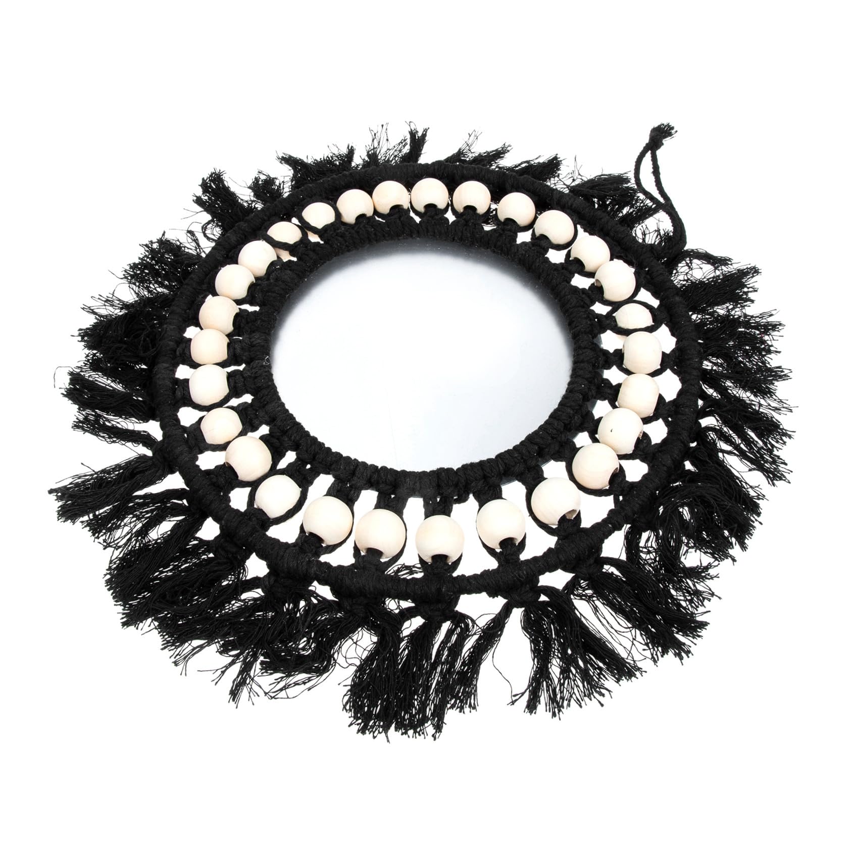 Miroir noir fait main en macramé et perles au design élégant