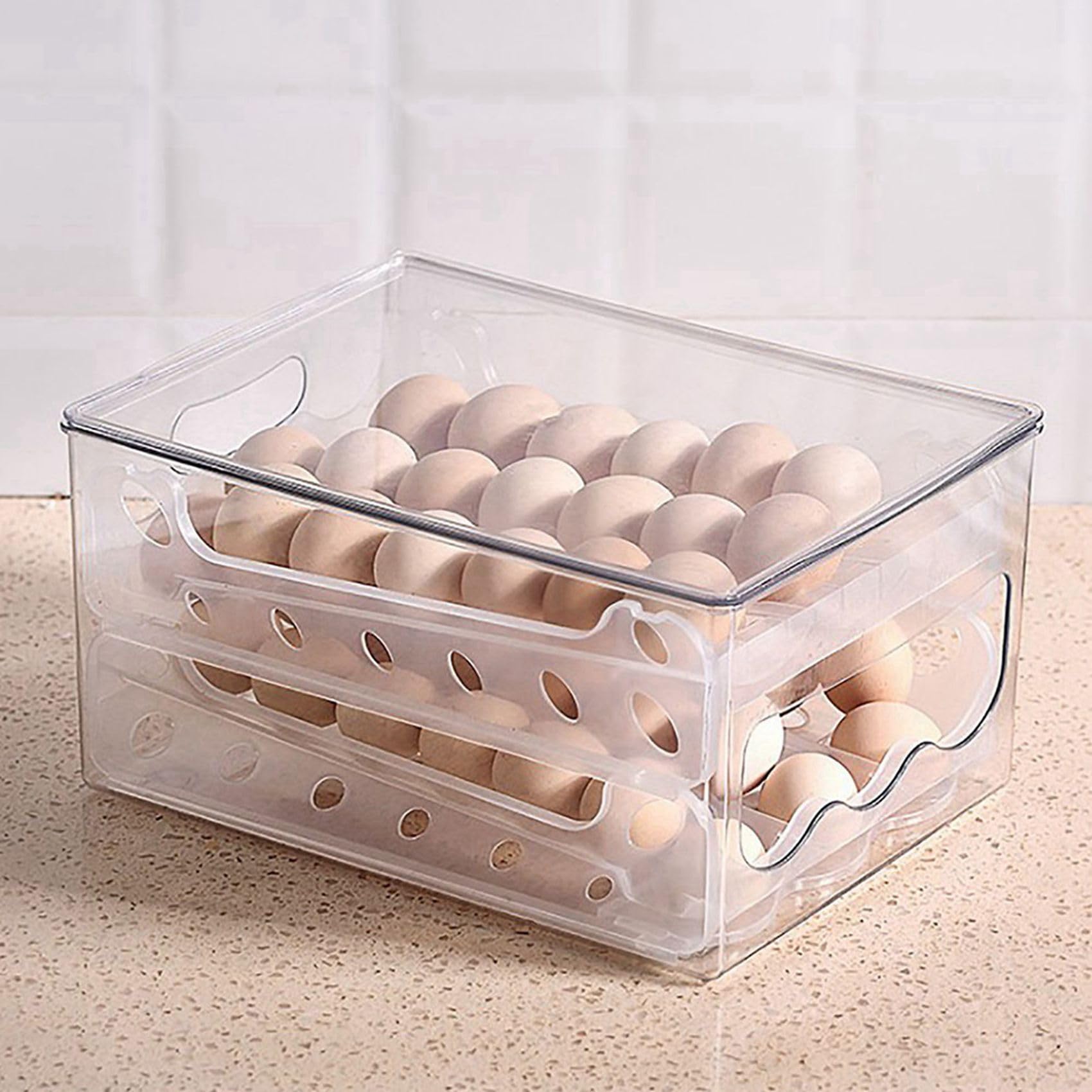 2X Caja de Almacenamiento Deslizante para Huevos, Contenedor para Huevos, Cajón para Refrigerador, Caja Apilable para Huevos de Comida, Organizador para Nevera de Cocina