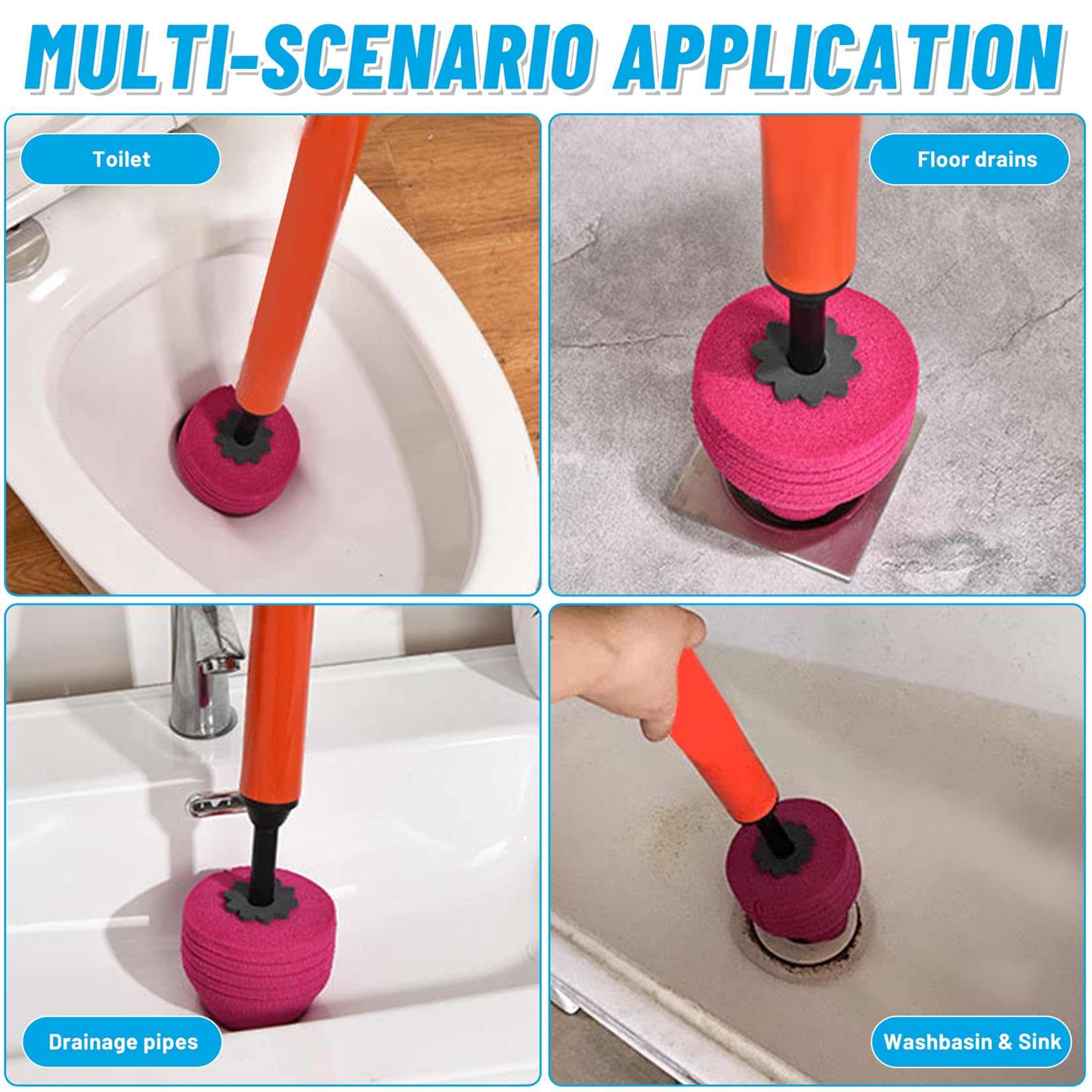2024 Neu Abflussreiniger Pumpe,Saugglocke für Waschbecken bei Verstopfungen, Vakuum Pümpel mit starker Saugleistung, WC Pömpel 4 in 1 Toilet Plunger für Toilette Badewanne Bodenablauf (3 Stück)