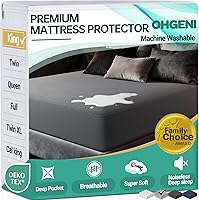 Vista 19 de OhGeni Protector de colchón impermeable, sábana bajera ajustable de tamaño matrimonial con bolsillo profundo, funda de colchón hipoalergénica