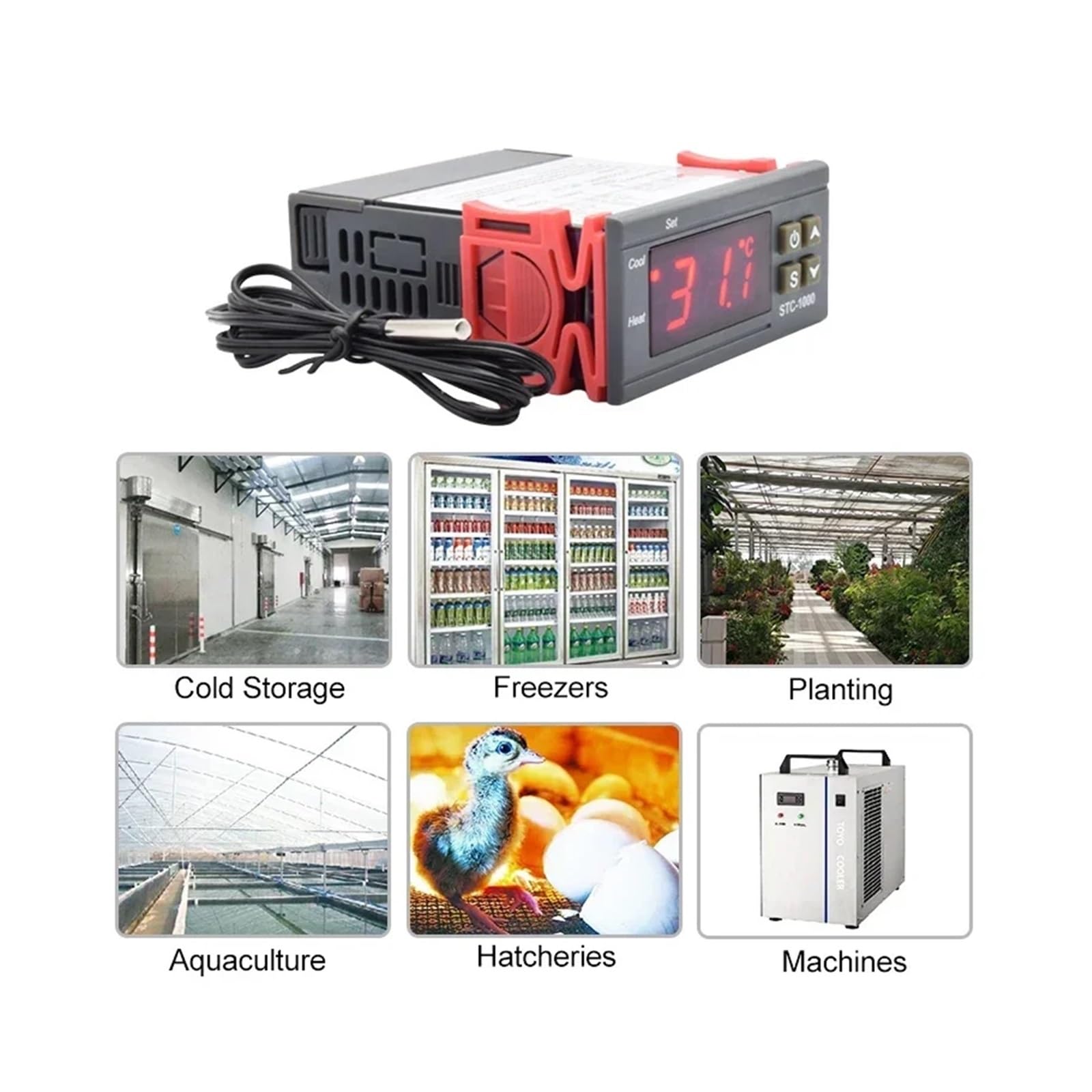 Regolatore di temperatura digitale a LED Termostato Incubatrice Acquario Termoregolatore 10A Relè di riscaldamento e raffreddamento AC220V DC12V(1M Probe Sensor)