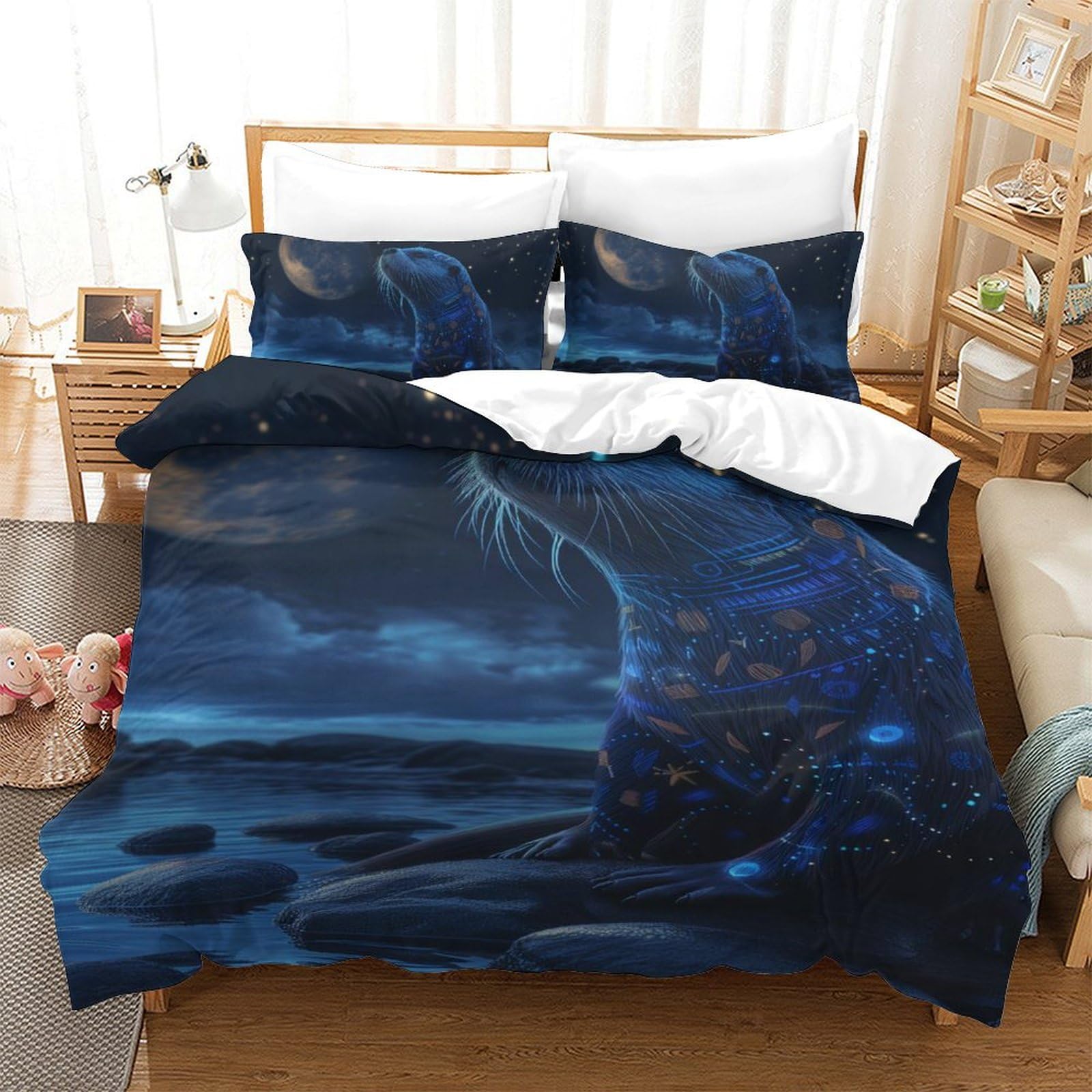 Housse de couette loutre pour lit simple, parure de lit ambiance nature