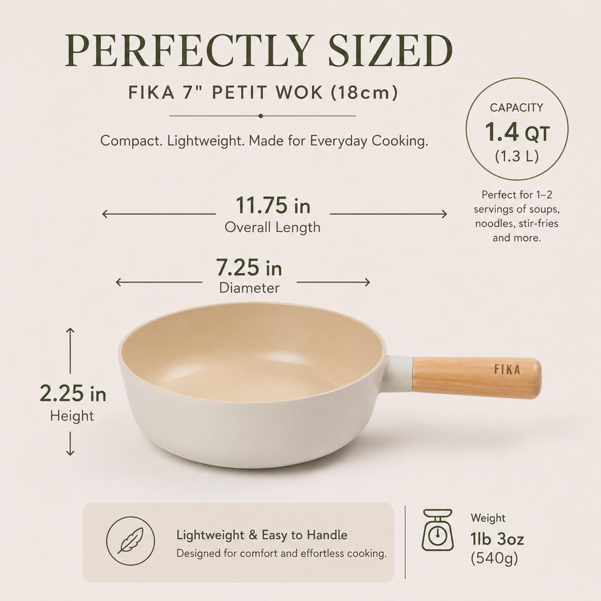 FIKA Mini-Wok mit Holzgriff, Induktions-kompatibles Kochgeschirr für alle Herdplatten, Küchenutensilien, Keramikbeschichtung, gesundes Kochen, Omelett-Bratpfanne, hergestellt in Korea (18 cm)