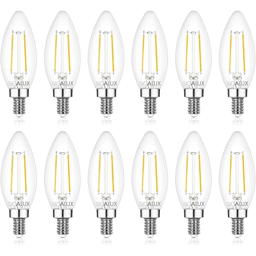 Sigalux E12 LED Bulb Dimmable, 40 Watt Candelabra LED Light Bulbs, Chandelier Light Bulbs, B10 2700K Soft White, Type B Candle Light Bulbs for Chandeliers, Ceiling Fan, Pendant, UL Listed, 12 Pack