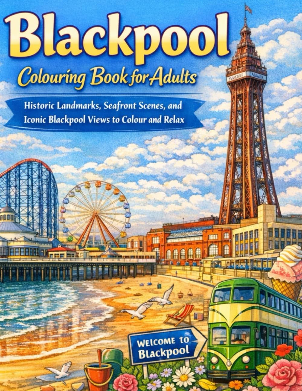 Blackpool colouring book for adults: Historic Landmarks, Seafront Scenes, and Iconic Blackpool Views to Colour and Relax.