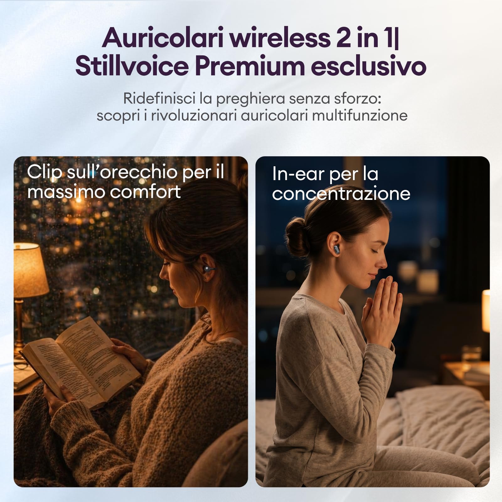 PAXA Auricolari Bluetooth Open Ear Clip-On 2 in 1 con App StillVoice, Bluetooth 6.0, 50 Ore di Autonomia, Riduzione Ibrida del Rumore, Sync Automatico L/R, Nero
