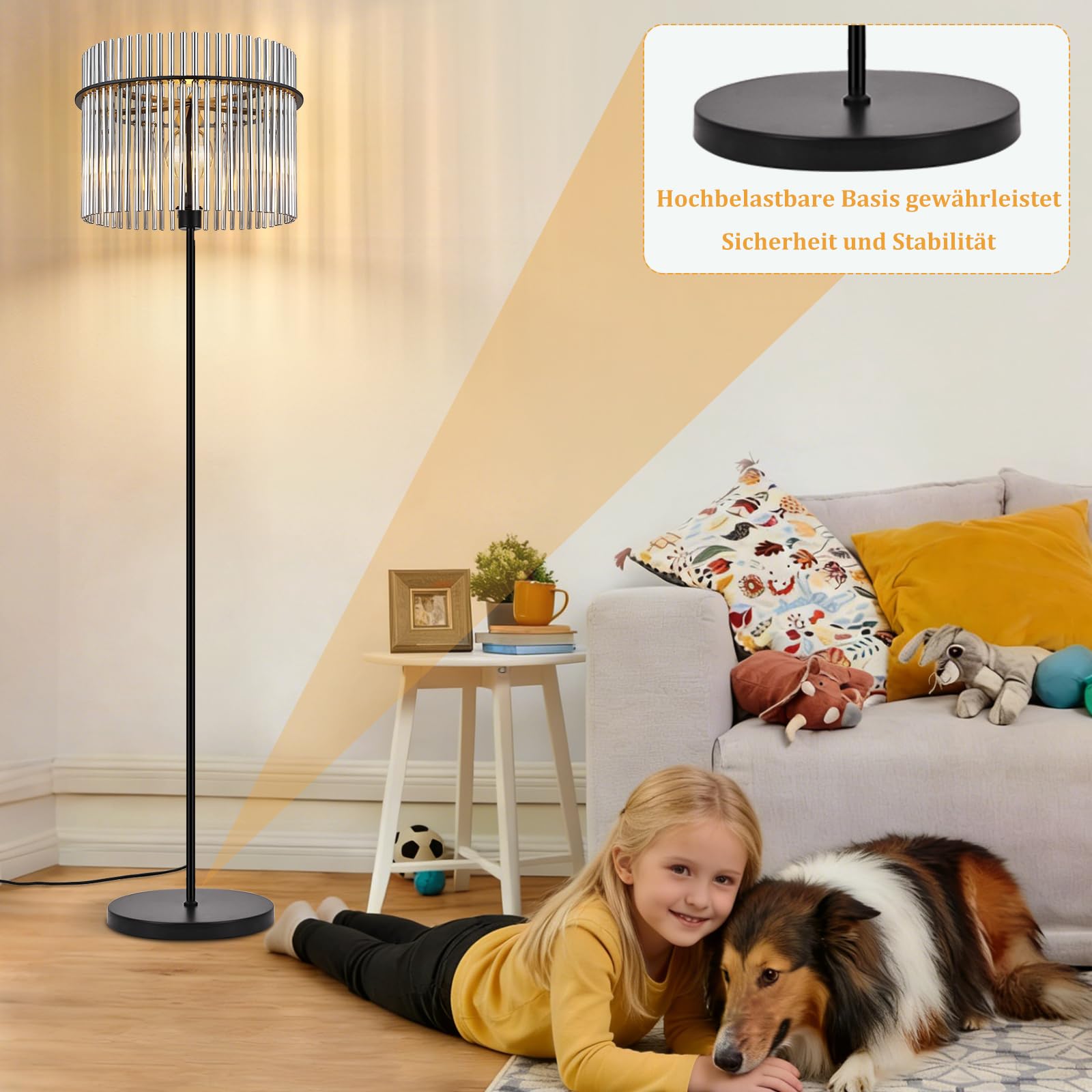 Stehlampe Schwarz Stehleuchte Glas Standleuchte Wohnzimmer E27 | mit Fußtaster Leselampe Modern Wohnzimmerlampe Stehend für Schlafzimmer Kinderzimmer Büros(Ohne Leuchtmittel)