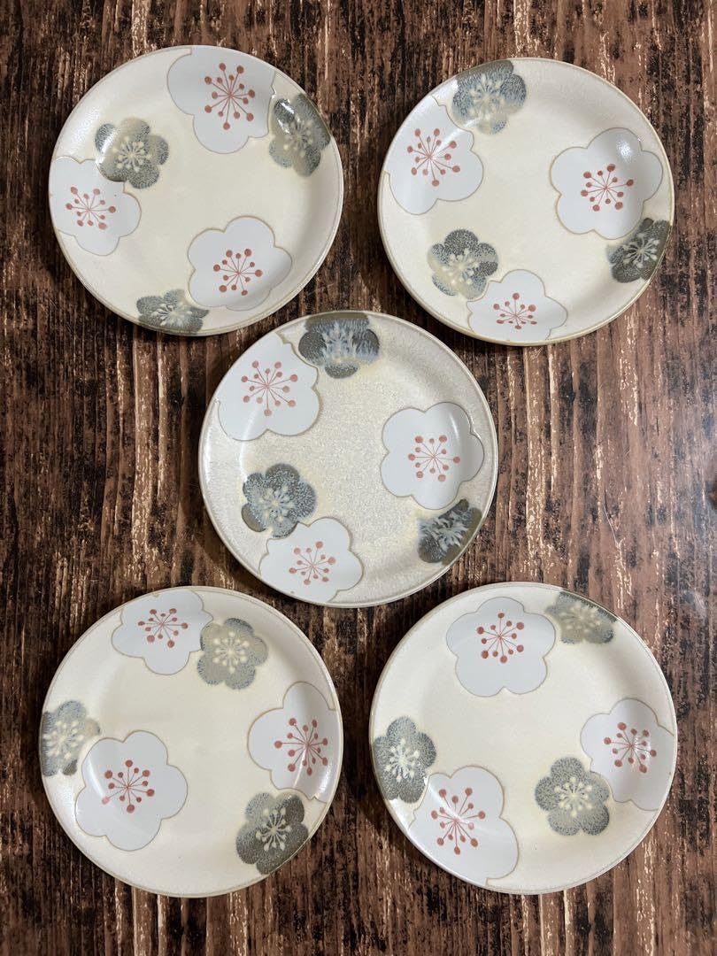 Amazon.co.jp: 梅柄プレート16cmアイボリー5枚 和食器 美濃焼 オシャレ