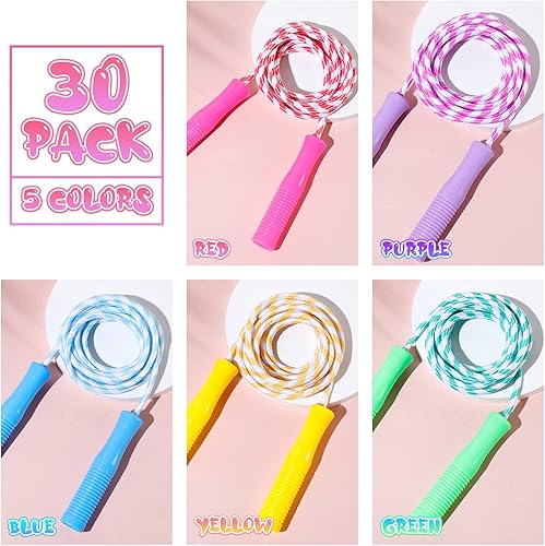 Miniatura 4 de Aoriher Cuerda de saltar para niños, cuerdas de rayas con asas de plástico, 8.2 pies, nailon ajustable, pesado, trenzado, cuerda de saltar para