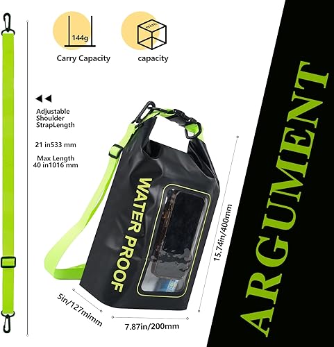 Miniatura 2 de Bolsa seca impermeable IP68, 2 litros, bolsa impermeable para piscina, bolsas secas para kayak impermeable, con bolsa para teléfono, bolsa grande