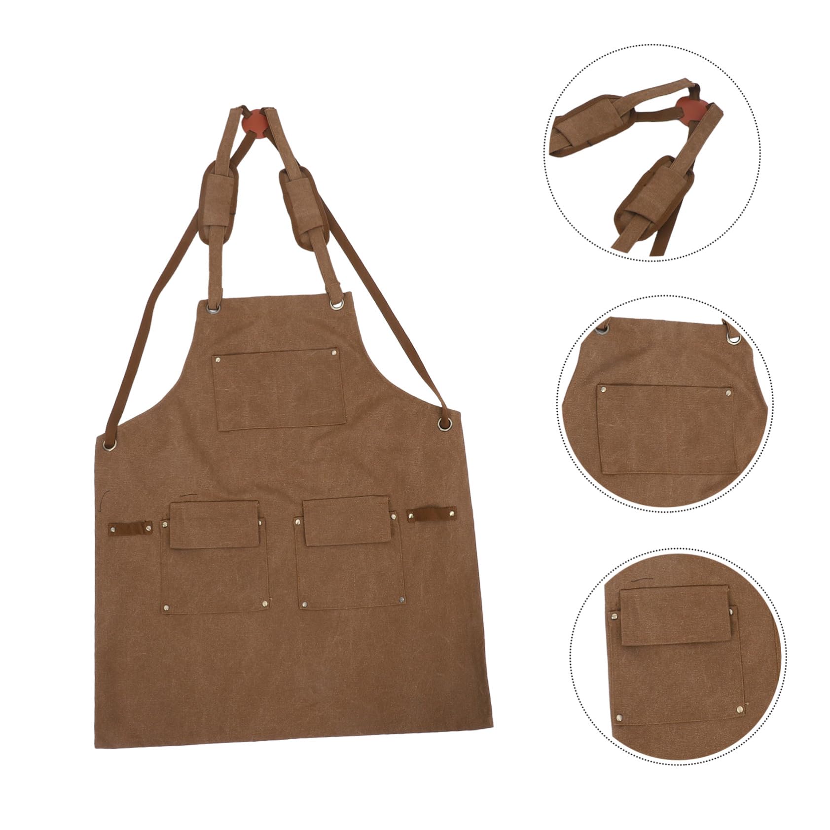TOYANDONA Delantal De La Tienda Mono De Trabajo Peto Trabajo Delantal De Lona Con Bolsillos Para Mujer Light Brown