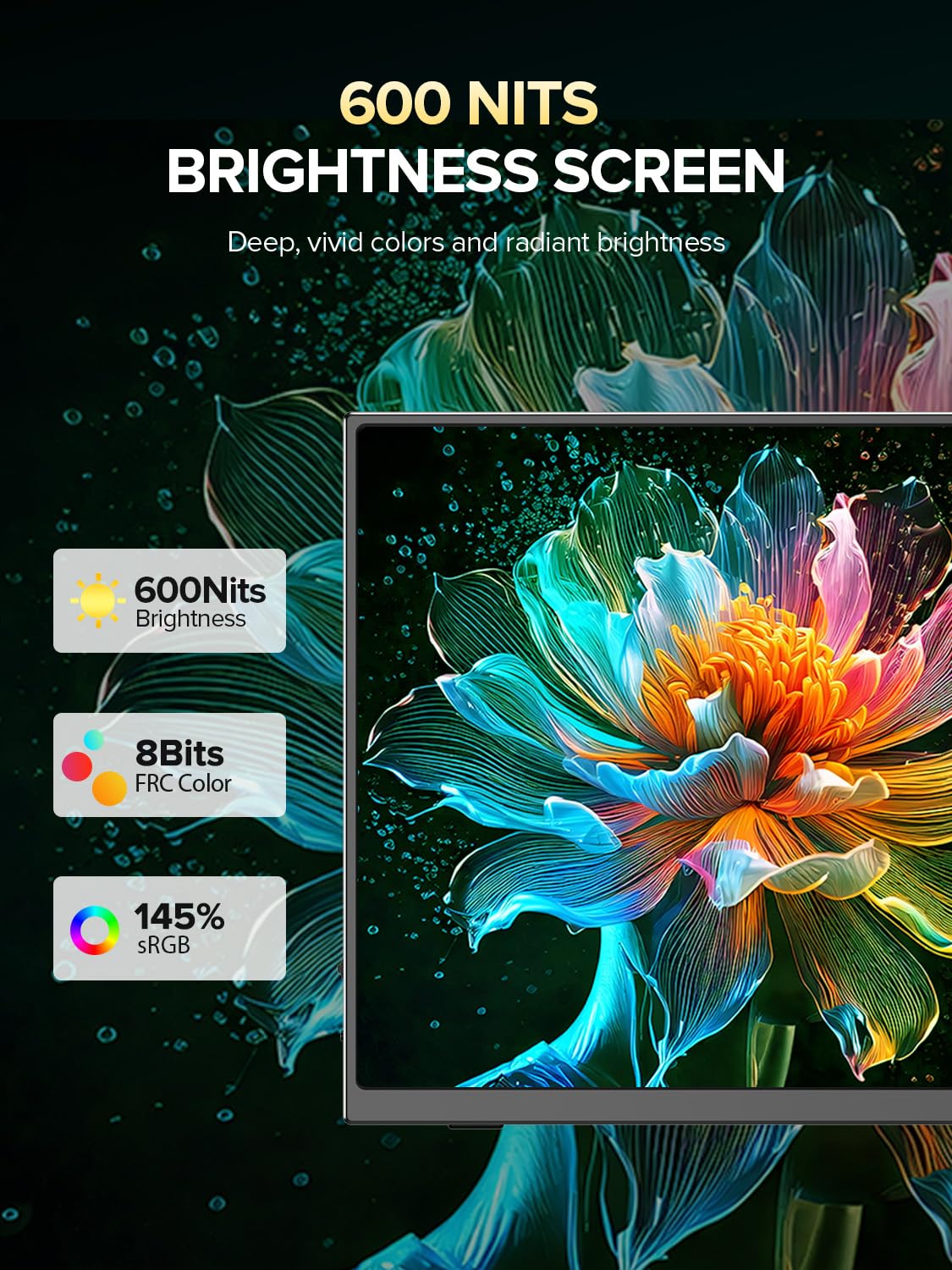 UPERFECT Monitor Portatile 14.5" 4K 3840×2400 UHD, 125% sRGB 600Nits 2000:1 Contrasto 16:10 Opaco, Ultra-Sottile con Struttura in Metallo, Monitor da Viaggio per Laptop, PC, Phone e Console di Gioco