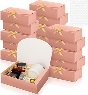 16 Set Gift Boxes with Lids, 10.6''x8''x3'' Pink Kraft Paper Gift Boxes For Presents, Bridesmaid Proposal Box with Ribbon and 70pcs Adhesive Dots, for Wedding, Packaging, Present, Birthday, Cupcake Boxes