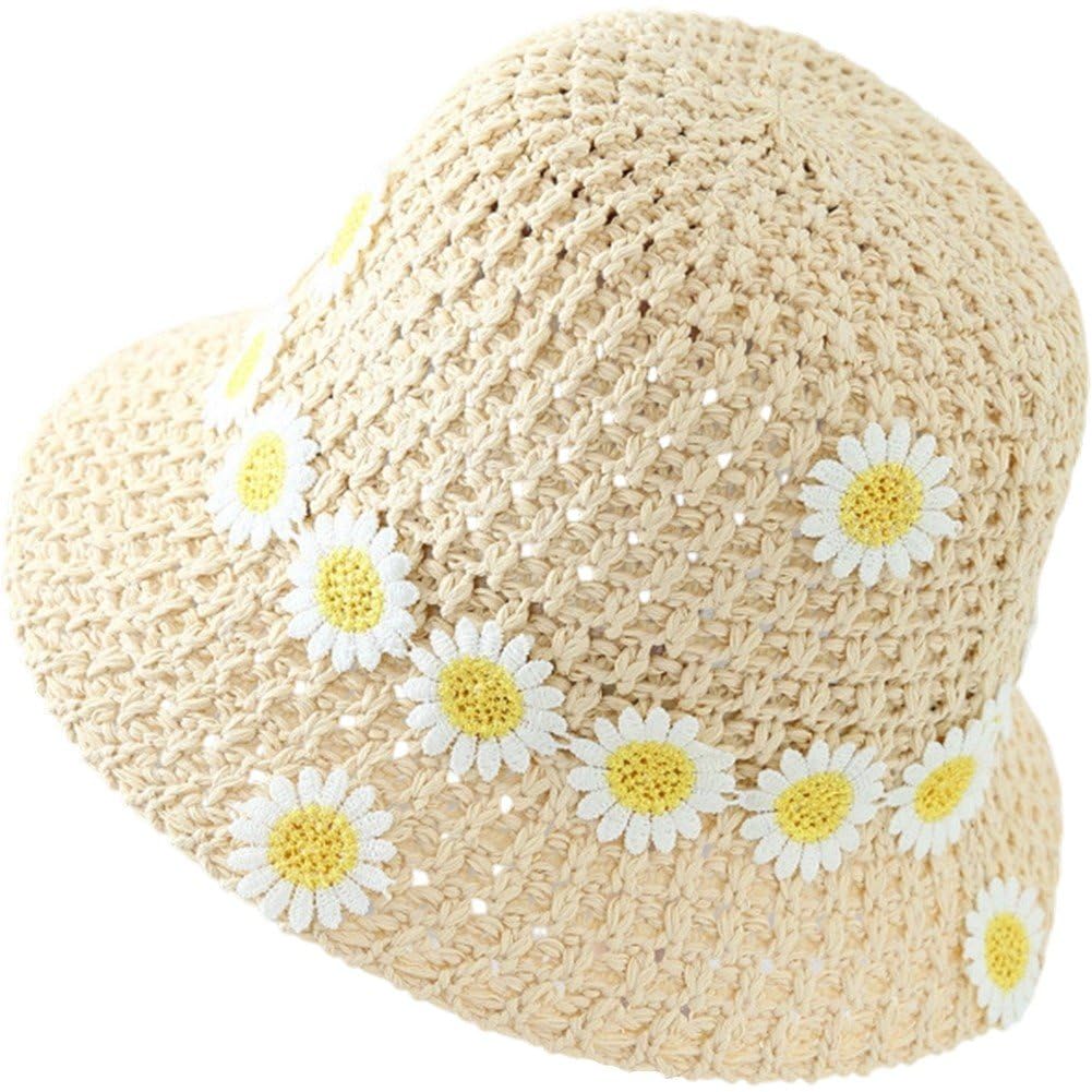 Sslvya Straw Hat with Embellishments Summer Bucket Hat Fashionable Floppy Sun Cap for Holiday Outdoor Beach Tea Party