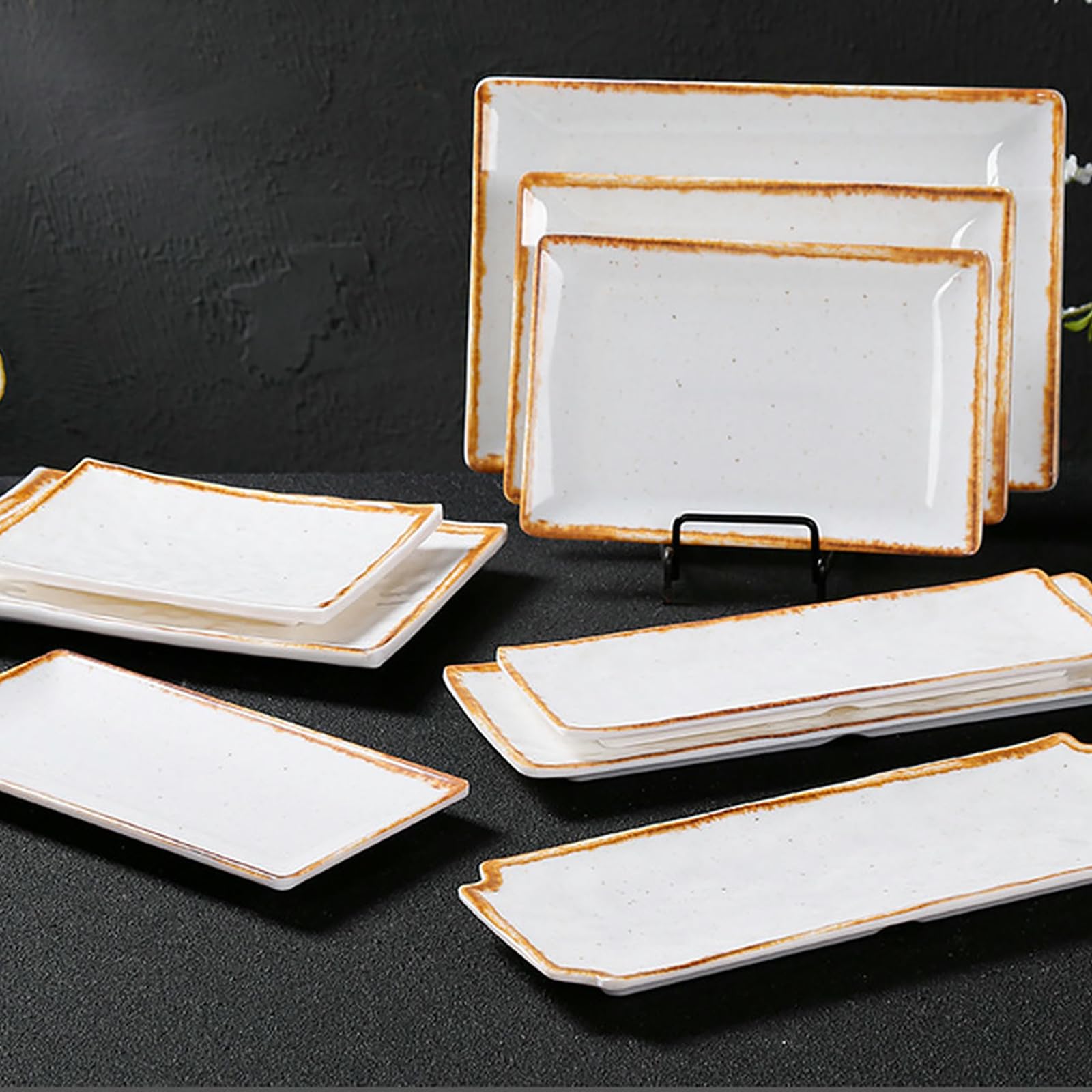 Nordic Ceic zestaw zastawy stołowej – wykwintny kwadratowy talerz glazurowany 28 cm i nieregularne naczynie 33 cm – porcelana z imitacji porcelany do jadalni Ele Dining