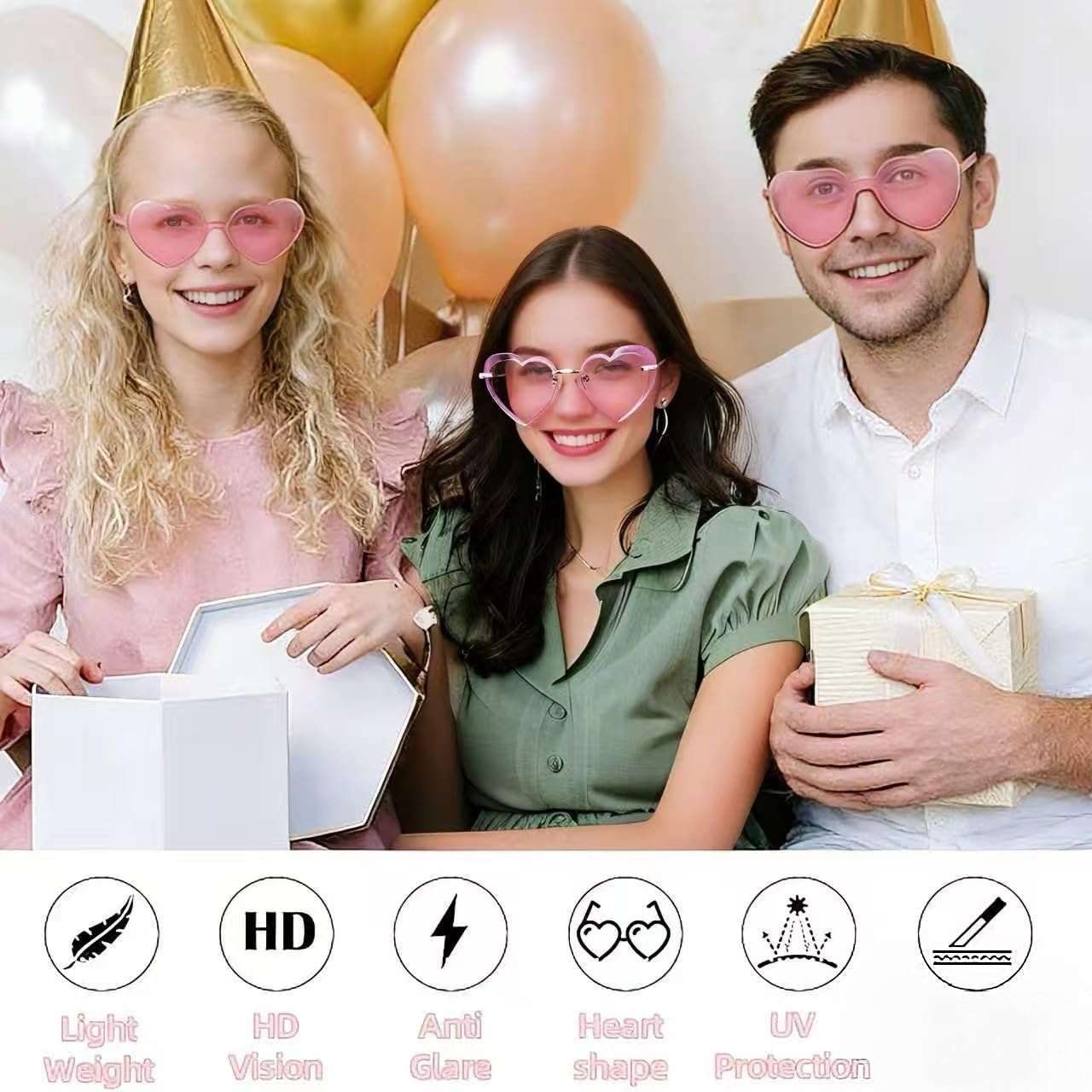 12/20/24 paires de lunettes de soleil en forme de cœur pour homme et femme, lunettes de soleil transparentes tendance en forme de cœur, sans monture