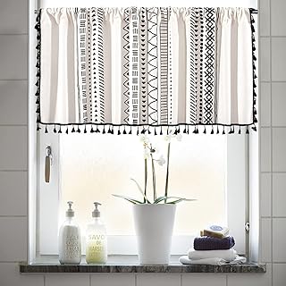 RYNGHIPY Cotton Linen Boho Curtains with Tassels Black and Ivory Striped Curtains for Windows Farmhouse Window Treatment f...