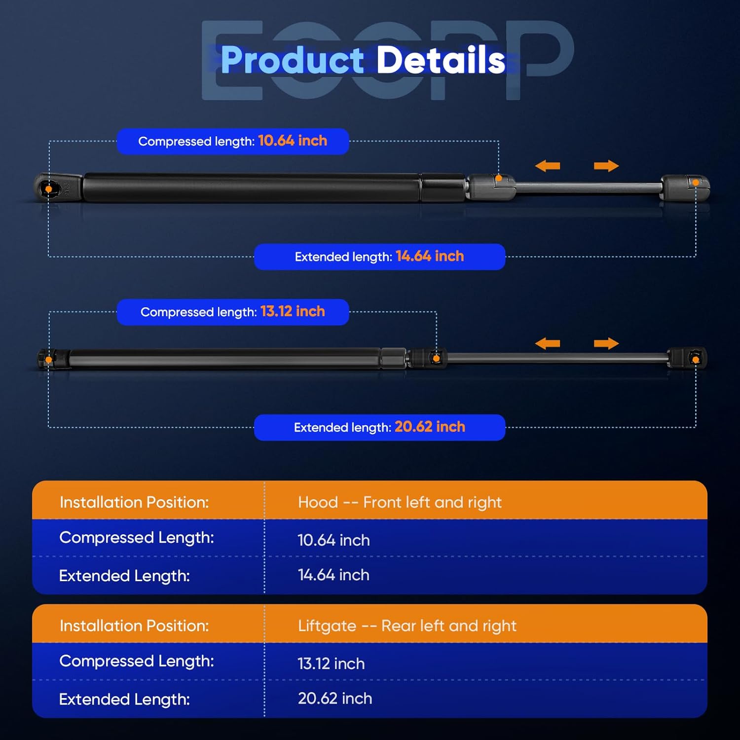 ECCPP 2pcs Liftgate and 2pcs Hood Lift Supports Struts for Nissan Murano 2005-2007