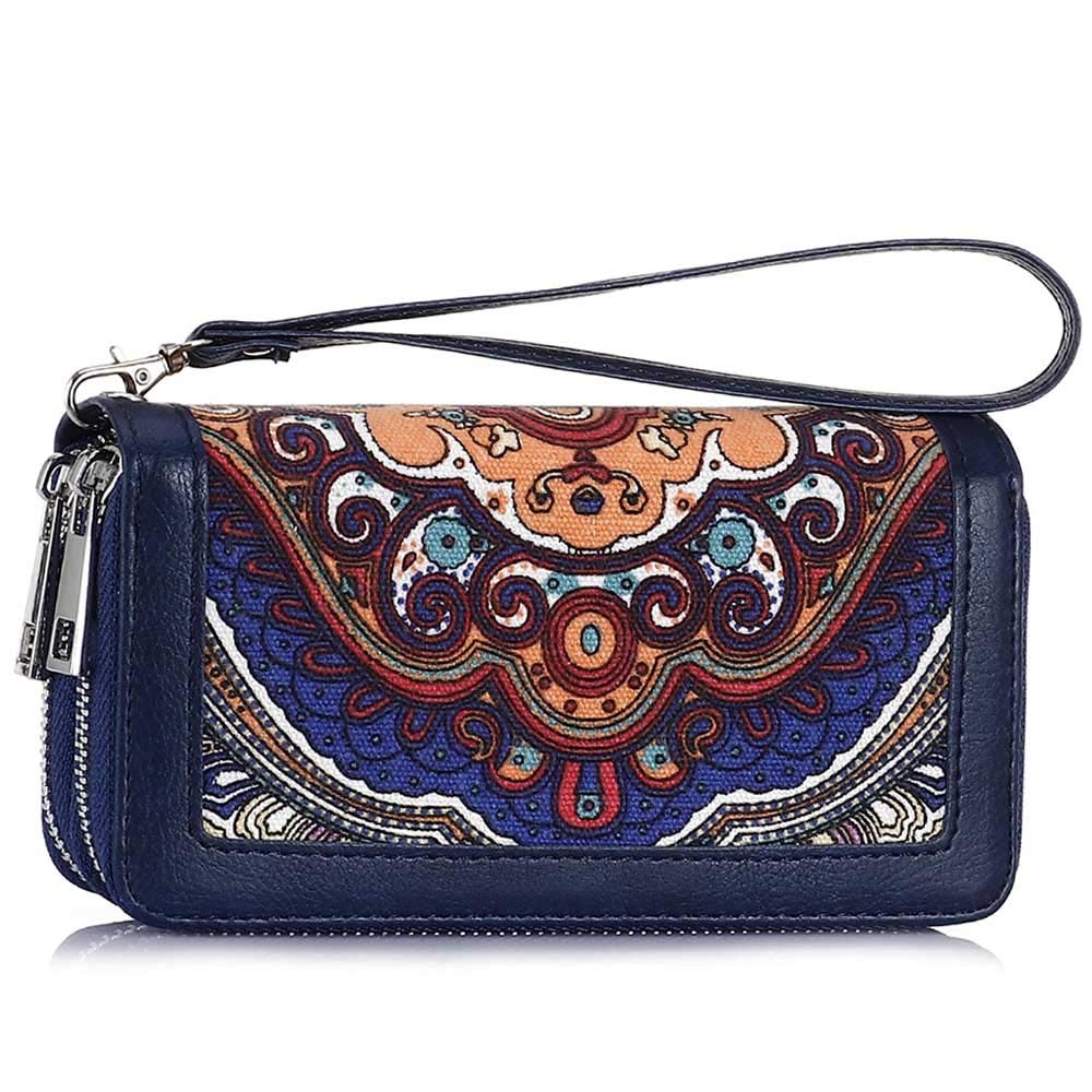 XEYOU Double Zipper Long Clutch Wallet Cellphone Wallet for Women with Removable Wristlet Strap for Credit Card, Cash, Coin, Bill