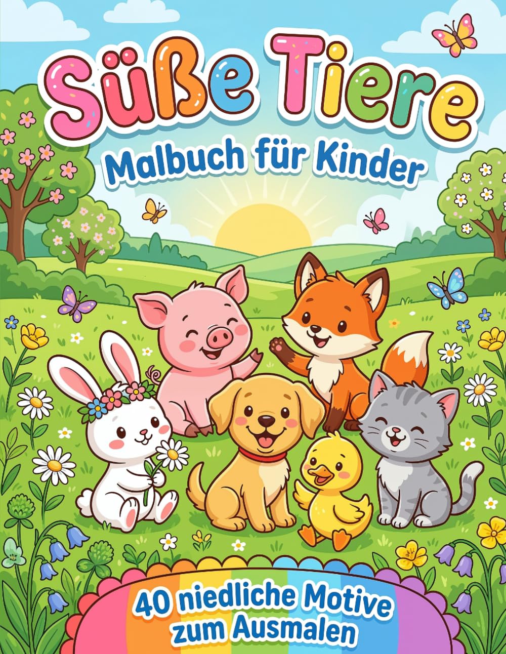 Süße Tiere – Malbuch für Kinder ab 4 Jahren: 40 niedliche Tiermotive zum Ausmalen mit farbigen Vorlagen | Bauernhof, Wald & Haustiere – Ausmalbuch für Mädchen und Jungen