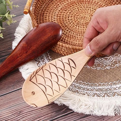 Miniatura 4 de Vctitil 2 unidsset de paleta de arroz de madera en forma de pescado de cocina cuchara de arroz espátula de arroz de madera vajilla de cocina