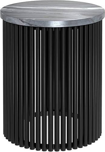 Miniatura 22 de SIMPLIHOME Demy - Mesa auxiliar redonda de metal sólido de 18 pulgadas de ancho con parte superior de mármol genuino blanco y base de metal negro,