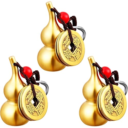 Hotop 3 Pcs Chinese Gourd Feng Shui Brass Wu Lou