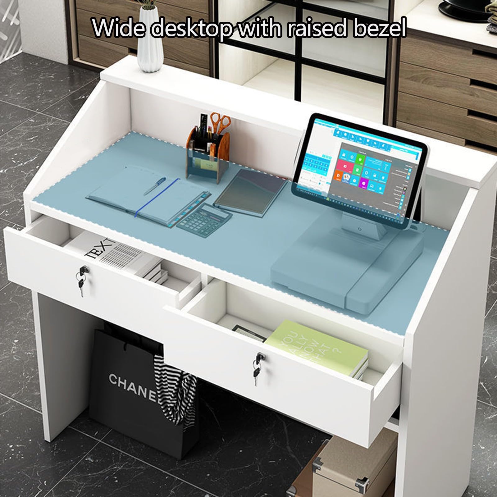 Banco reception moderno con bancone, scrivania multiuso per computer per ufficio domestico, banco reception per cassa e vendita al dettaglio, negozio 60 * 38 * 92cm