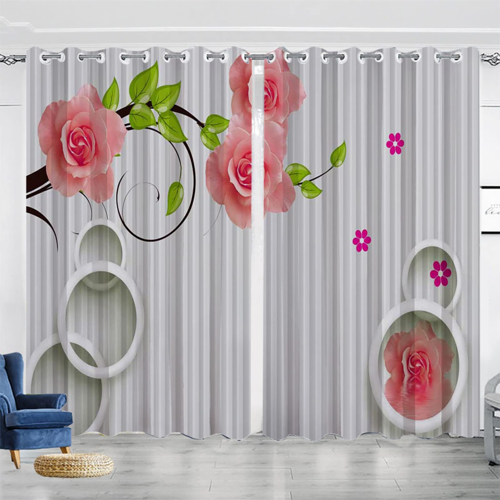 Vorhang Blickdicht Verdunklungsvorhänge Gardienen 2-SetBlume 150x166cm