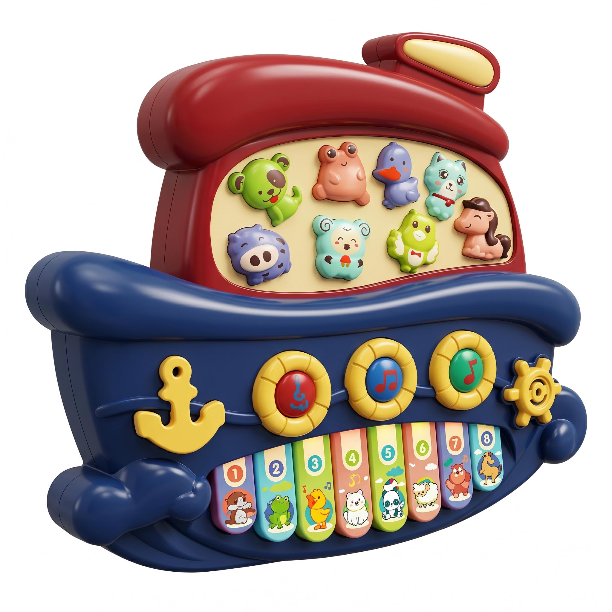 Pirate Boat Electronic Organ Toy for Kids — 5 Voice Modes Piano Animal Sounds Whack-a-Mole Light Up Musical Toy for Babies & Toddlers Age 1-5-image-27