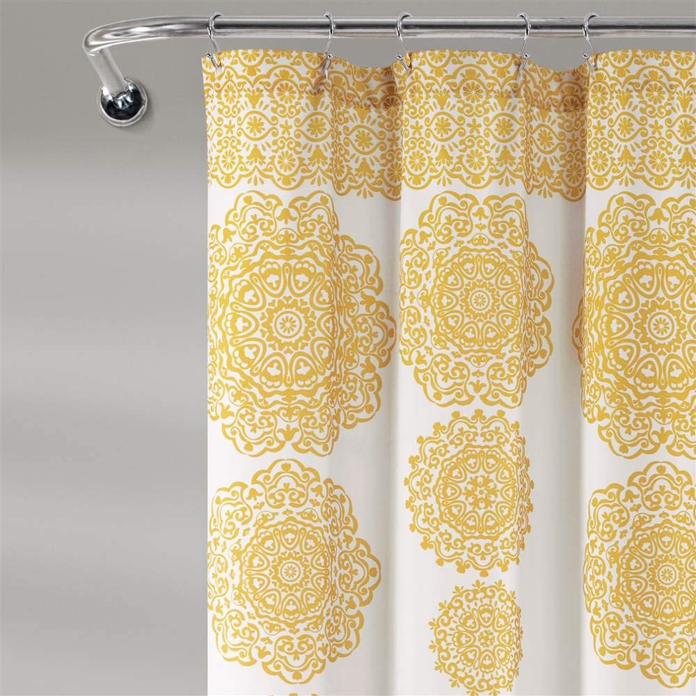 Lush Decor Stripe Medallion Shower Curtain-Fabric Mandala Bohemian Damask Print Design, 72" x 72", Yellow - Image 4