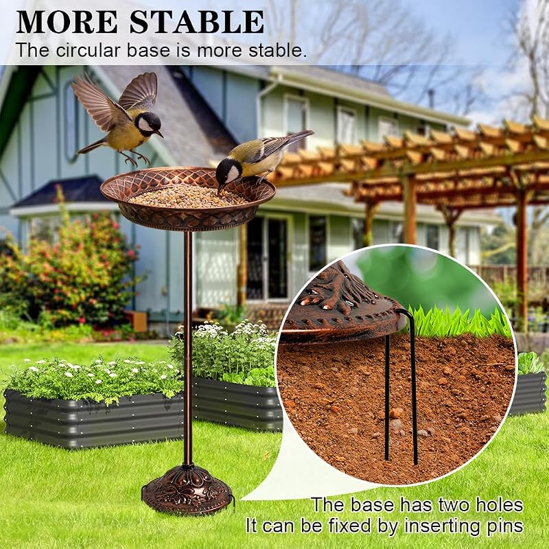 Bseical baie pentru păsări din metal antichizat, bronz, rezistentă la îngheț, pentru balcon sau grădină, vas cu apă, 70 x 27 cm