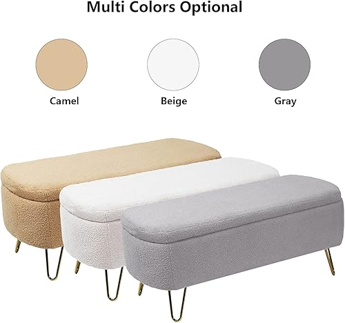 Miniatura 6 de mikibama Banco otomano ovalado de almacenamiento para dormitorio, extremo de la cama, bancos de cama de terciopelo con almacenamiento, botón de