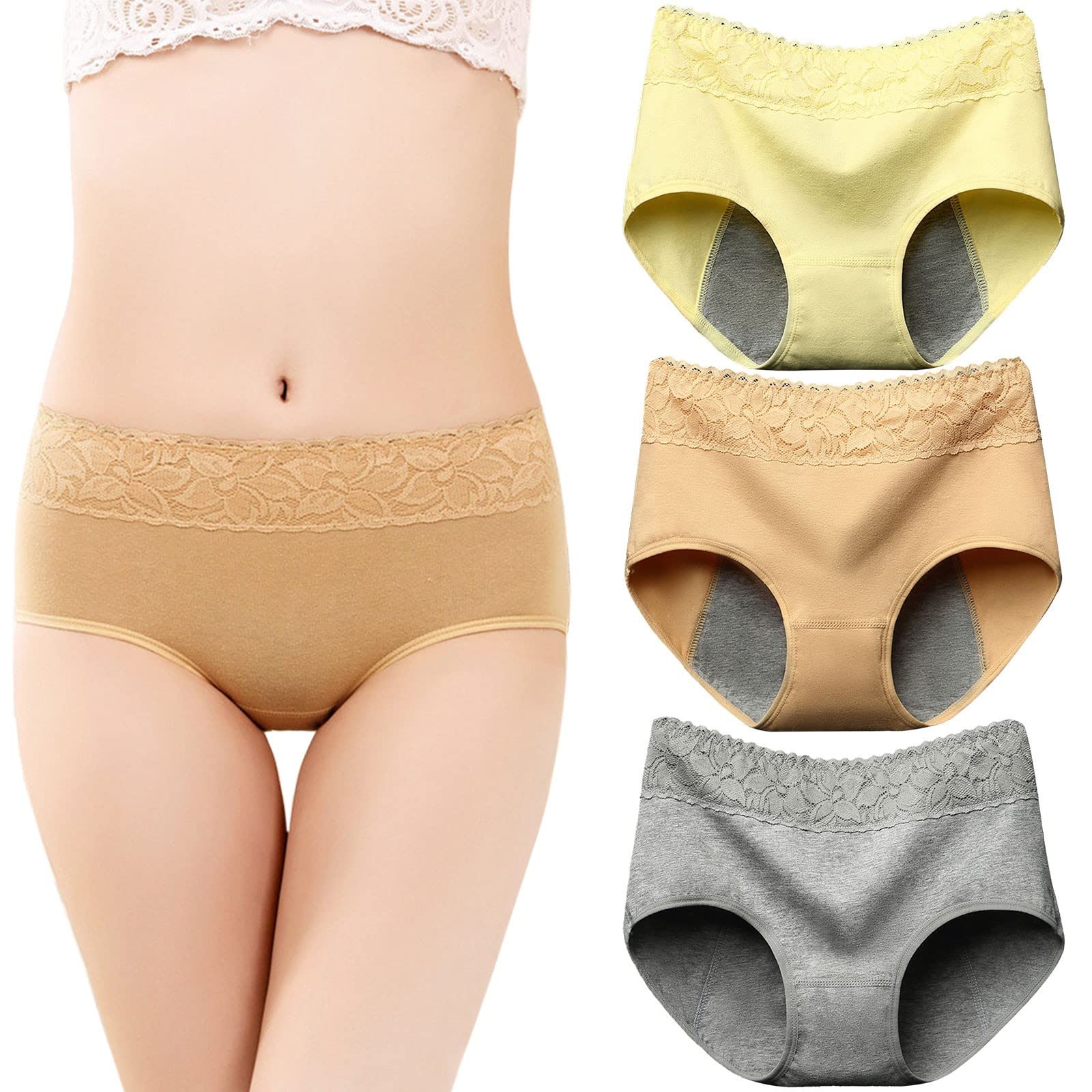 QHQQXN Generisch Damen-Slips, Unterwäsche, Unterwäsche, Damen, 3-teilig, Menstruationsunterwäsche für Frauen, Spitzenhöschen, Slips, mittelhohe Taille, Slips, Spitze, Damenunterwäsche