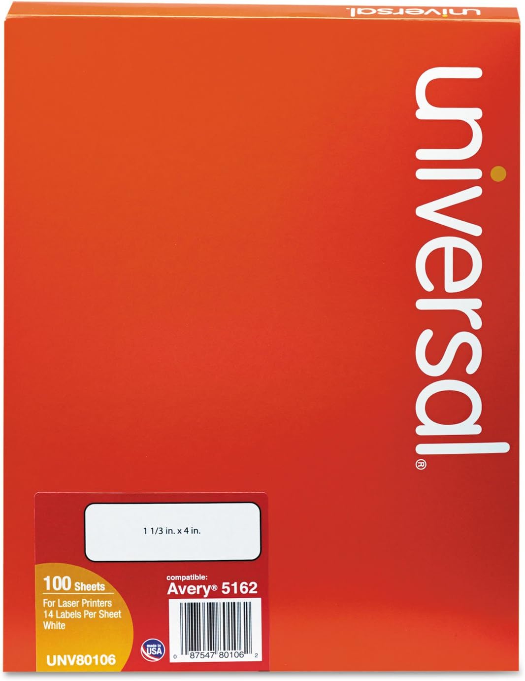 Universal 80106 Laser Printer Permanent Labels, 1 1/3 x 4, White, 1400/Box
