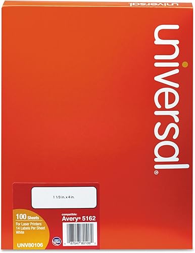 Universal 80106 Etiquetas permanentes para impresora láser, 1 13 x 4, blanco, 1400caja