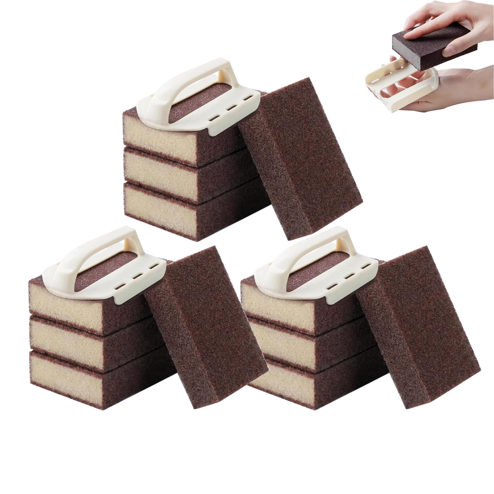 Magic Carborundum Cleaning Sponge, Magic Carborundum Sponge With Handle, Emery Scrub Pad For Pots, Pans, Teapot, Kettle, Removes Rust And Stubborn Residue Kitchen Pot Scrubber And Bathroom (3 SET)
