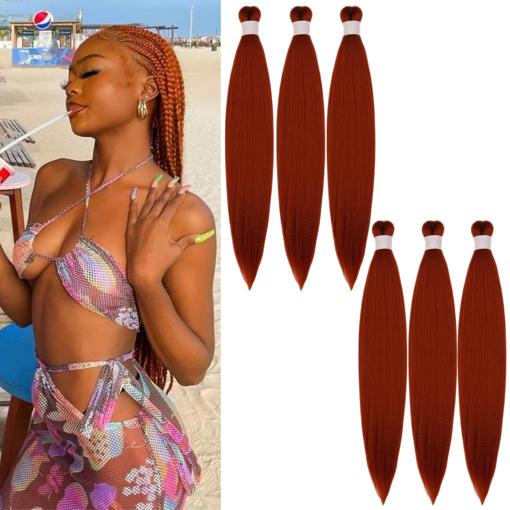 Ginger Braiding Hair Pre Stretched Hypoallergenic Prestretched Braiding Hair Extensions Ez Braid Knotless Synthetic Box Braids 6 Packs Color 350