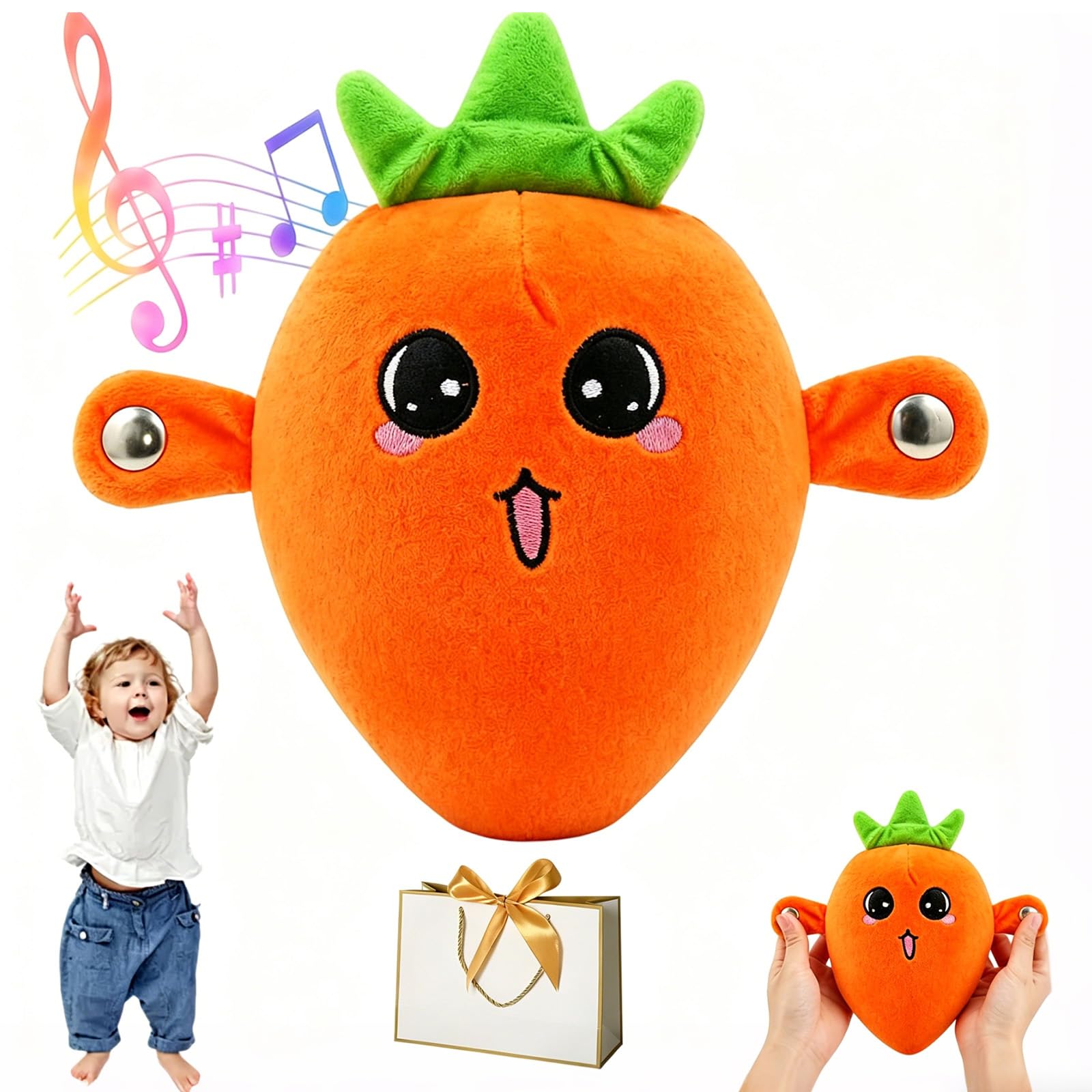 Interactive Music Plush Toy, – Fun & Playful Sound-Activated Toys, Touch Sensitive Soft Fruit Musical Toy for Child Learning & Group Play, Christmas and Birthday Gifts (Rechargeable battery,orange)