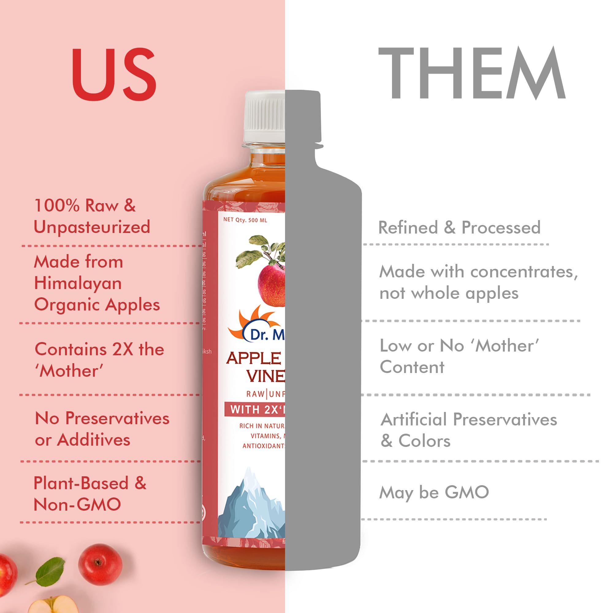 DR. MOREPEN Apple Cider Vinegar | 100% Unpasteurized & Naturally Fermented | For Weight Management, Immunity, Skin & Hair | 500ML 3