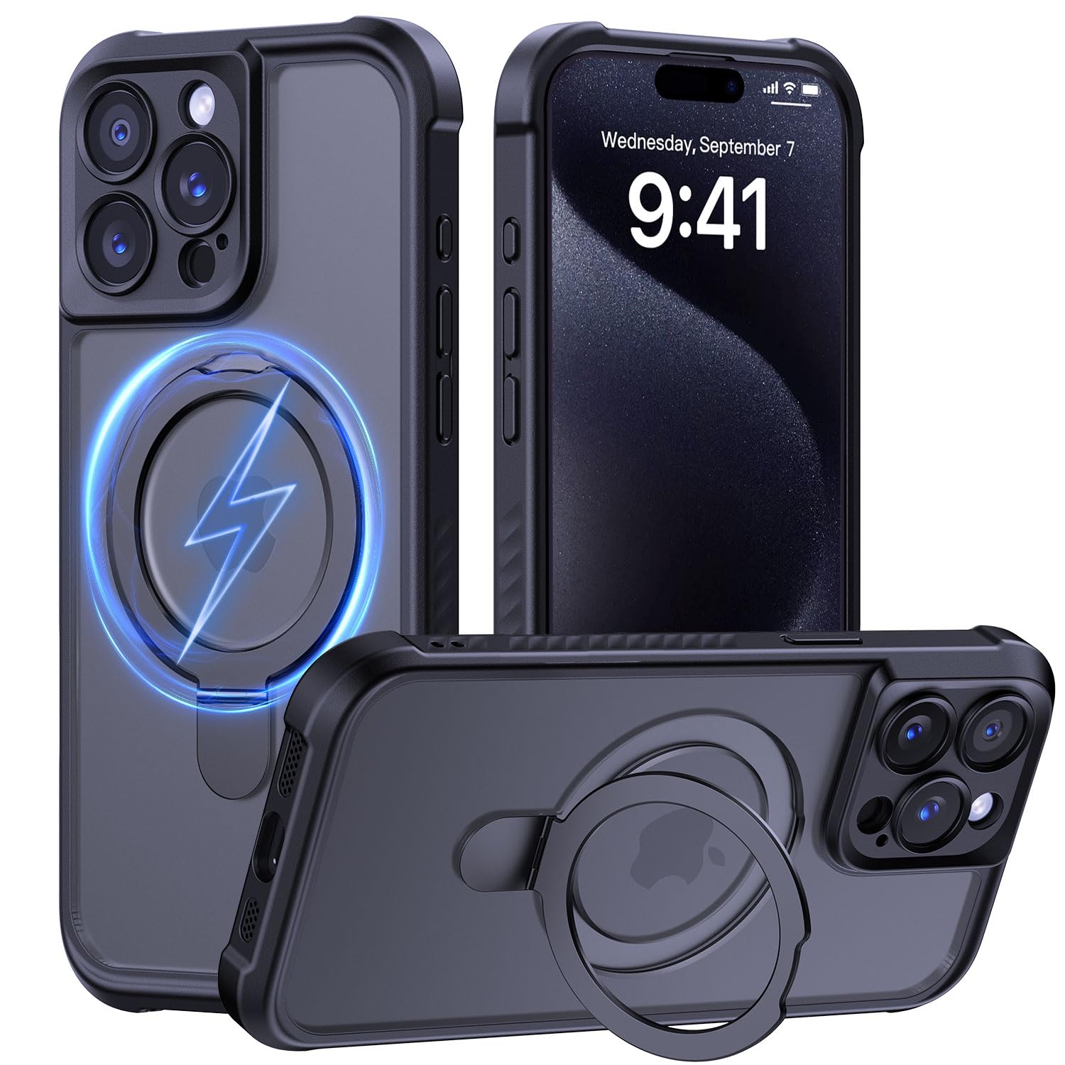 MOCCA Magnetic for iPhone 15 Pro Case with Stand,Black