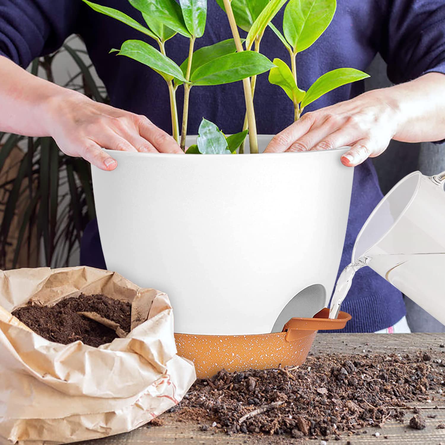 CSYY Set 7 Vasi In Plastica Con Autoirrigazione | Da 12,7 A 20,3 Cm | Per Interni/Esterni Con Corde Di Cotone