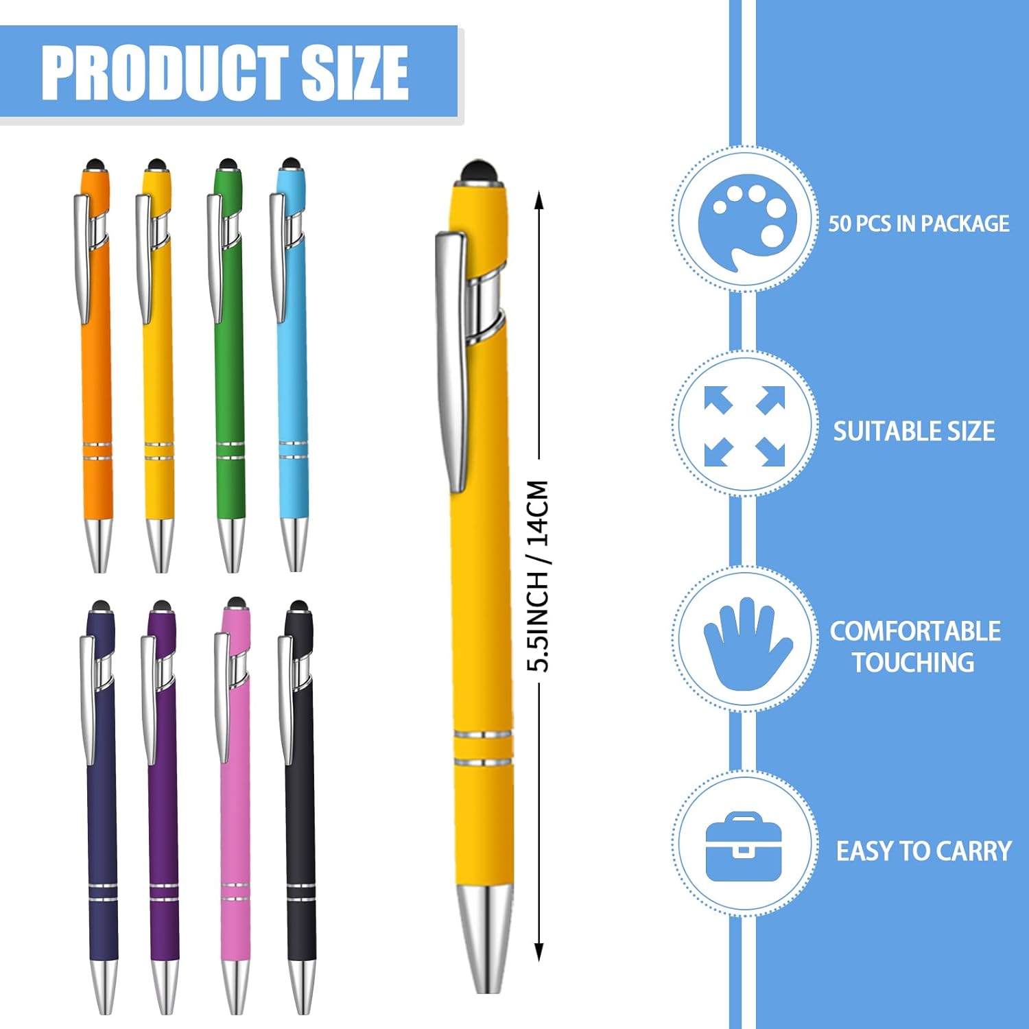 50 Pcs Black Inkling Ballpoint Pen with Stylus 2 in 1 Ballpoint Pen for Touch Screens, 2 in 1 Thank You Pen Gift for Colleagues, Coworker, Office (Multicolor)