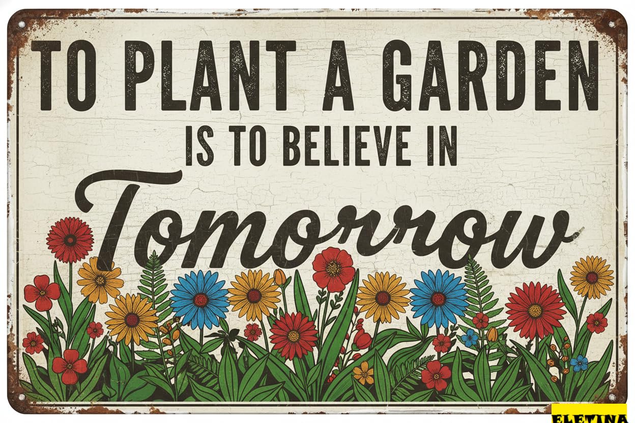 Vintage Metal Tin Sign for Gardening To Plant A Garden Is To Believe Tomorrow Home Bedroom Outdoor Yard Greenhouse Living Room Backyard Garden Decor 12x8 In Private Property Decorative
