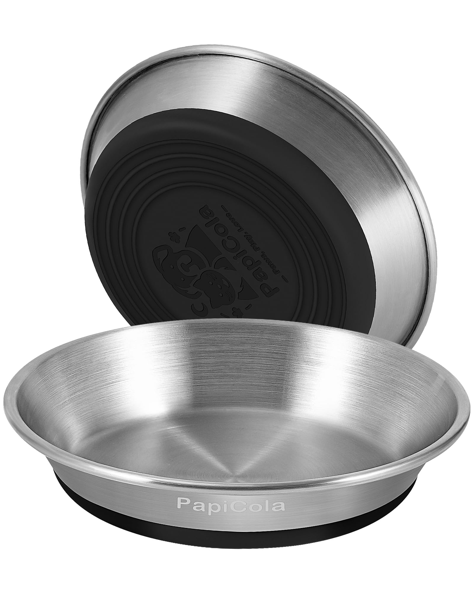 Stainless steel Cat Bowls 2PCS, Non-Slip cat Food Dishes, Metal Pet Food and Water Bowls, Whisker Friendly with Wide and Shallow Design, 6.3'' Wide, 0.7mm Thick Steel, Ideal Pet Dish