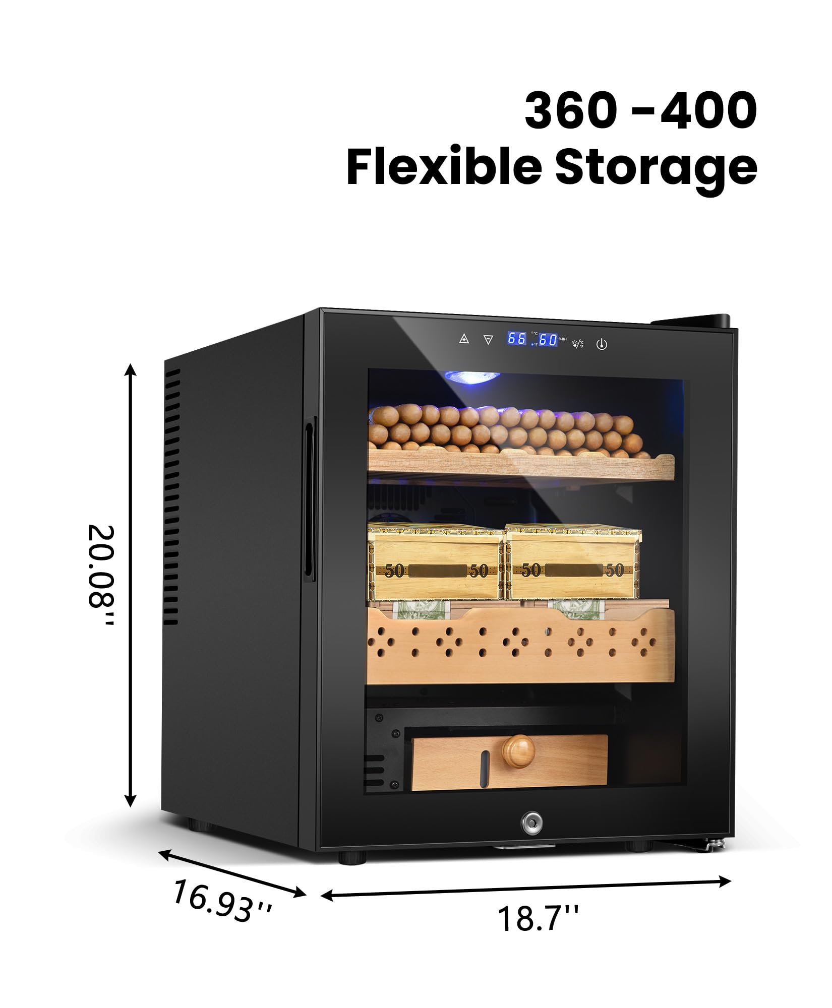 RLPI Thermostatic Humidor 50L,300 Counts Electric Cooler Cabinet with Smart Temp & Humidity Control (59-72°F, 60-75% RH),Digital LED Screen & Spanish Wood Shelves,Gift for Men on Fridge.com