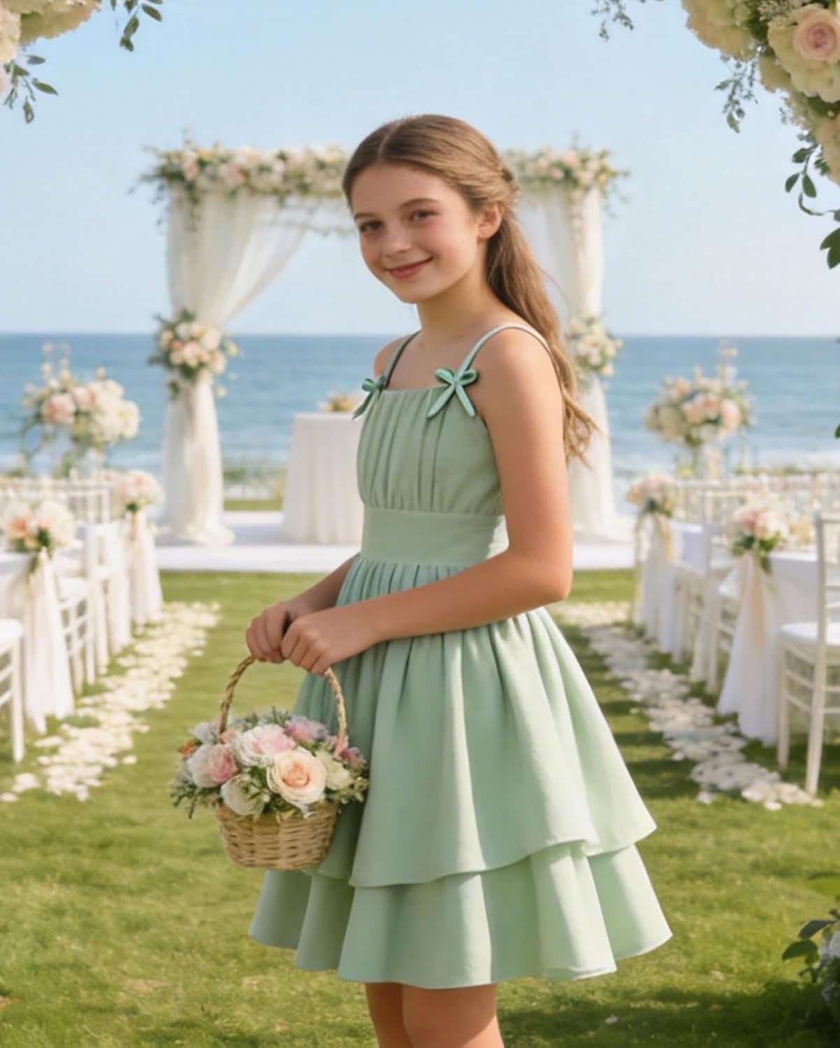 GRACE KARIN Girls Summer Cami Dress Casual Party Beach Spaghetti Strap Flowy Tiered Ruched Sundress 7-14Years - Image 8