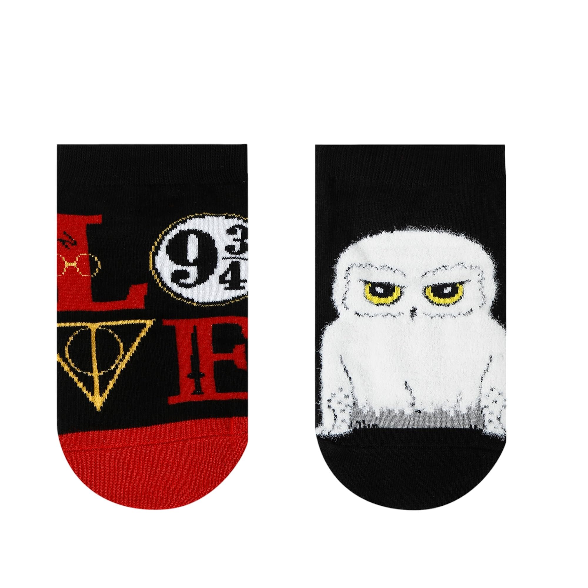 SocksXpress Harry Potter LOVE Symbol & Hedwig Fur Lowcut Socks for Women | Made with Cotton and Spandex Lowcut Ankle socks for women (Pack of 2)- Black & White