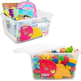 Nayasa Plastic Set of 2, 25 Ltr Multipurpose Rectangular Storage Container Box with Lid and Small Rolling Wheels, Ideal for Organizing Household Essentials, Transparent-image-8