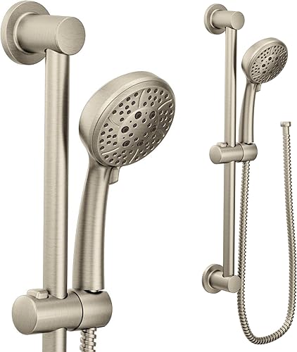 Moen Eco-Performance 3669EPBN - Cabezal de ducha de mano con 4 pulverizadores de níquel cepillado con manguera de 69 pulgadas de largo con barra